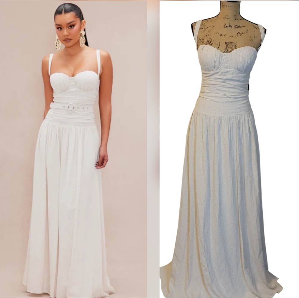 NovaLuxe Cotton Linen Sweetheart Maxi Dress
